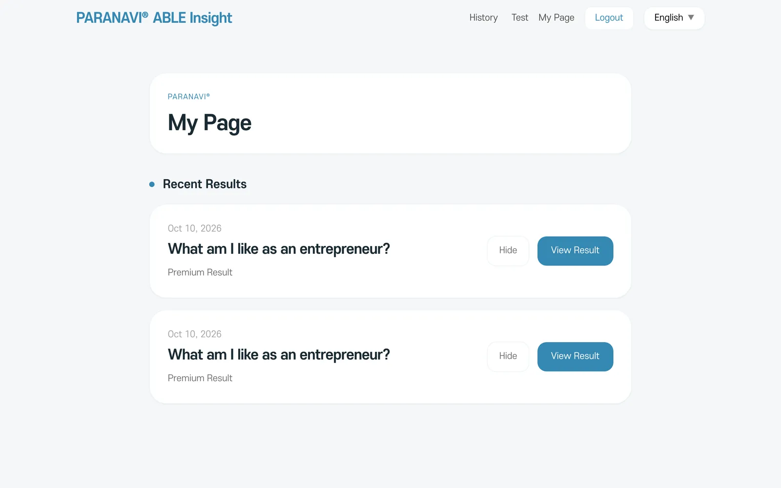 My Page. Recent Results