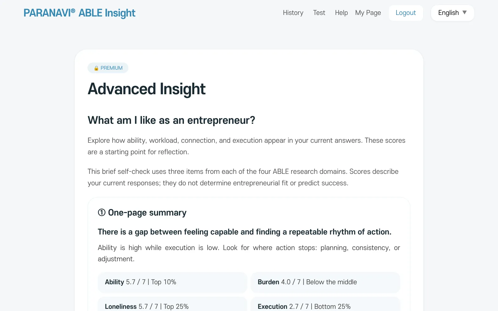 Deep-dive reading screen. One-page summary