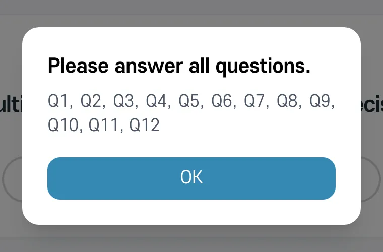The Please answer all questions notice, showing the numbers of unanswered items