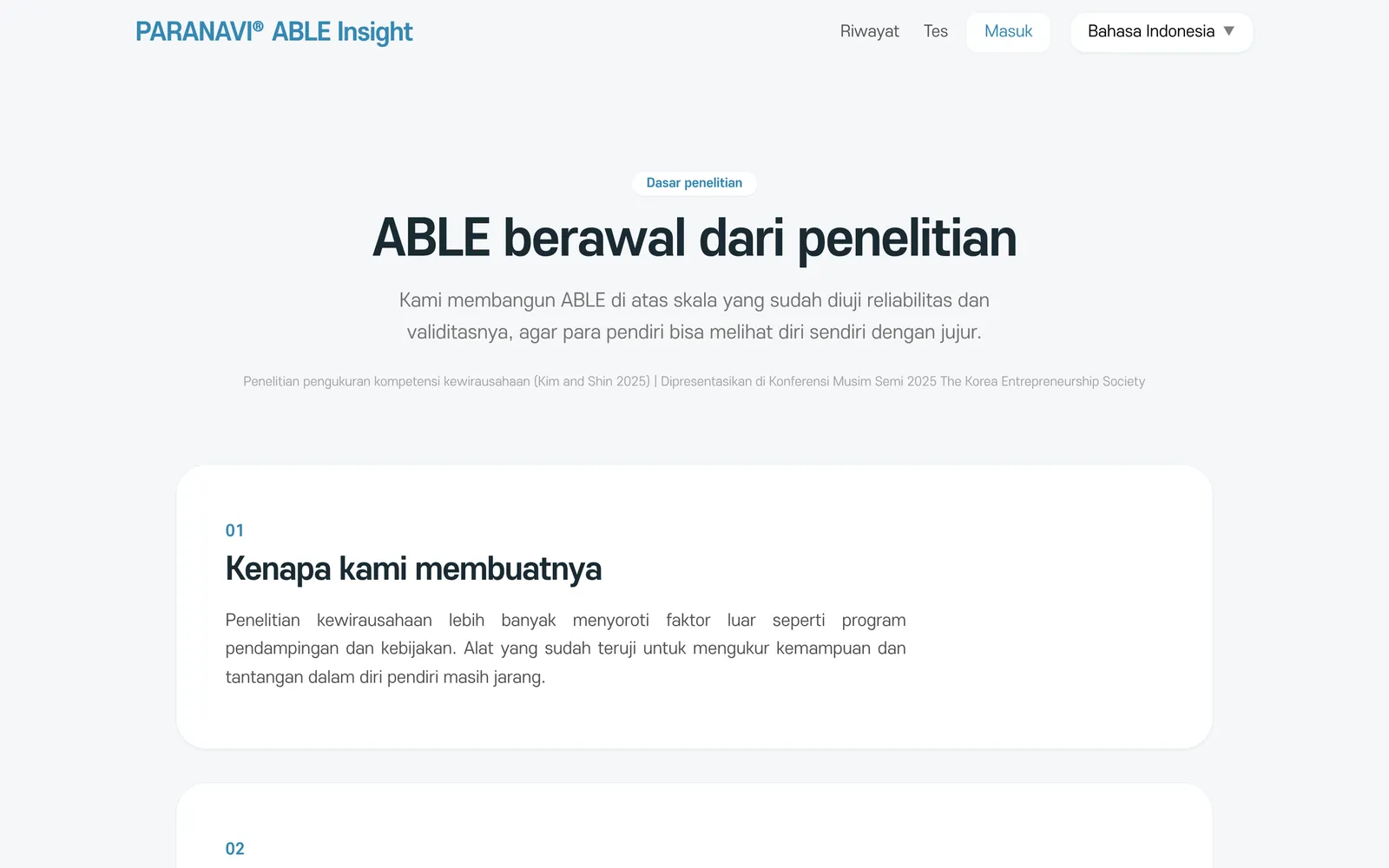 Layar dasar penelitian. ABLE berawal dari penelitian