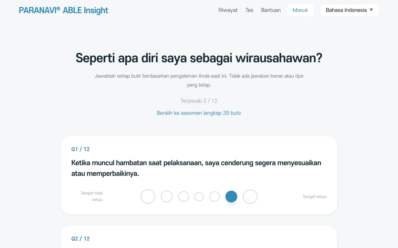 Jawaban yang dipilih. Lingkaran yang dipilih terisi biru