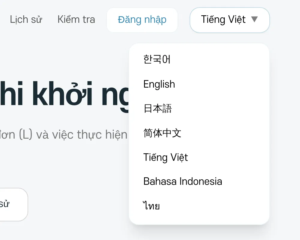Menu ngôn ngữ